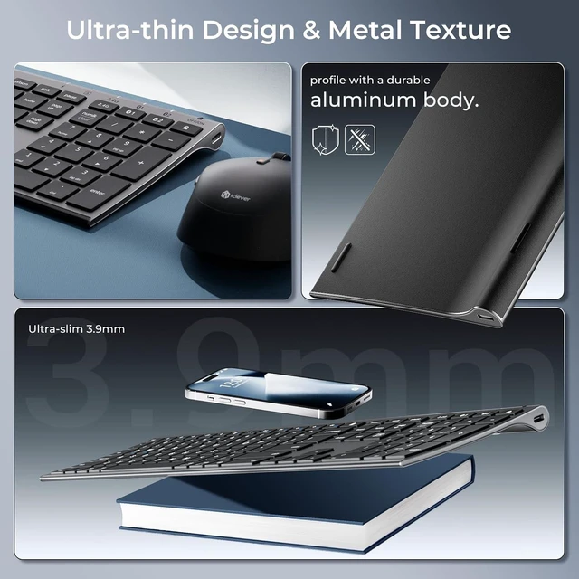Alt view image 12 of 14 - iClever DK03 Bluetooth Keyboard and Mouse, Rechargeable Dual-Mode (Bluetooth 4.2 + 2.4G) Wireless Keyboard and Mouse Combo, Ultra-Slim Multi-Device Keyboard for Mac, iPad, Apple, Android, Windows