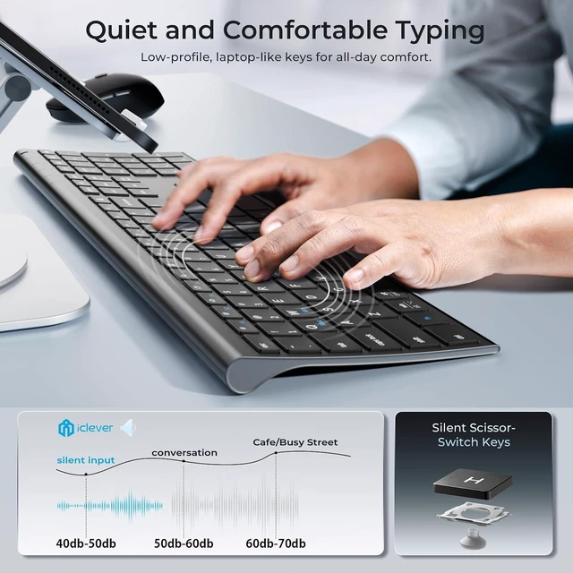 Alt view image 11 of 14 - iClever DK03 Bluetooth Keyboard and Mouse, Rechargeable Dual-Mode (Bluetooth 4.2 + 2.4G) Wireless Keyboard and Mouse Combo, Ultra-Slim Multi-Device Keyboard for Mac, iPad, Apple, Android, Windows