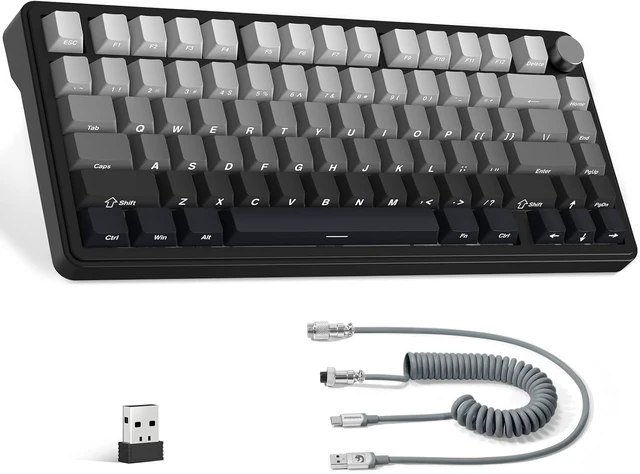 Alt view image 8 of 14 - ATTACK SHARK X85 Wireless Mechanical Gaming Keyboard with Knob Hot Swappable BT/2.4GHz/USB-C Side Print PBT Keycaps 75% Gasket Keyboard RGB Coiled Cable Linear White Jade Switch for PC/MAC/Win