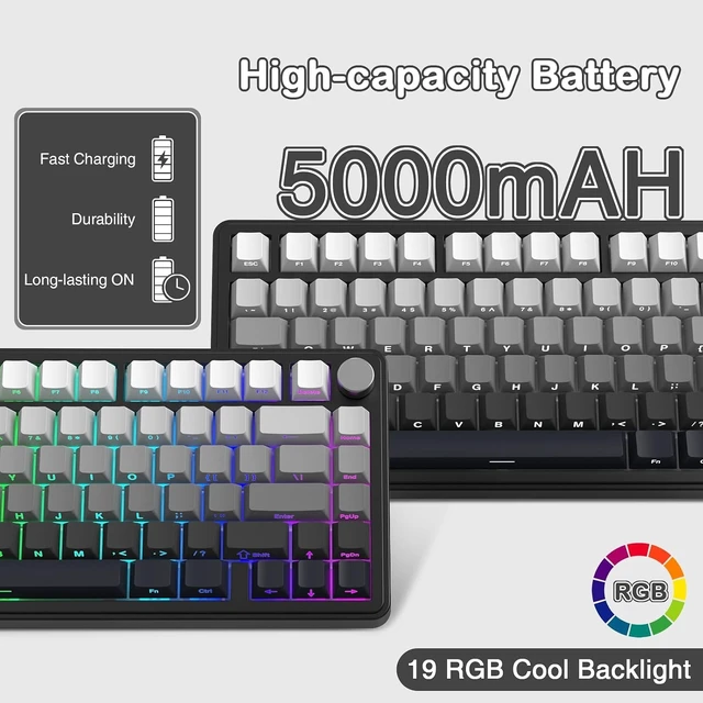 Alt view image 14 of 14 - ATTACK SHARK X85 Wireless Mechanical Gaming Keyboard with Knob Hot Swappable BT/2.4GHz/USB-C Side Print PBT Keycaps 75% Gasket Keyboard RGB Coiled Cable Linear White Jade Switch for PC/MAC/Win