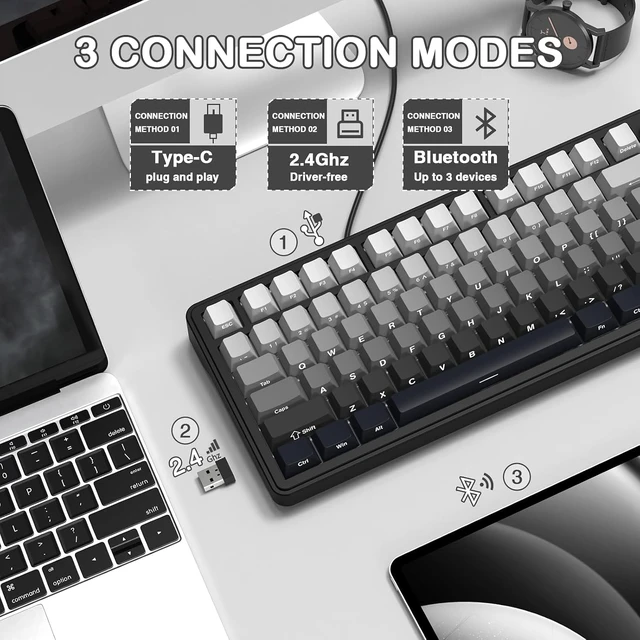 Alt view image 10 of 14 - ATTACK SHARK X85 Wireless Mechanical Gaming Keyboard with Knob Hot Swappable BT/2.4GHz/USB-C Side Print PBT Keycaps 75% Gasket Keyboard RGB Coiled Cable Linear White Jade Switch for PC/MAC/Win