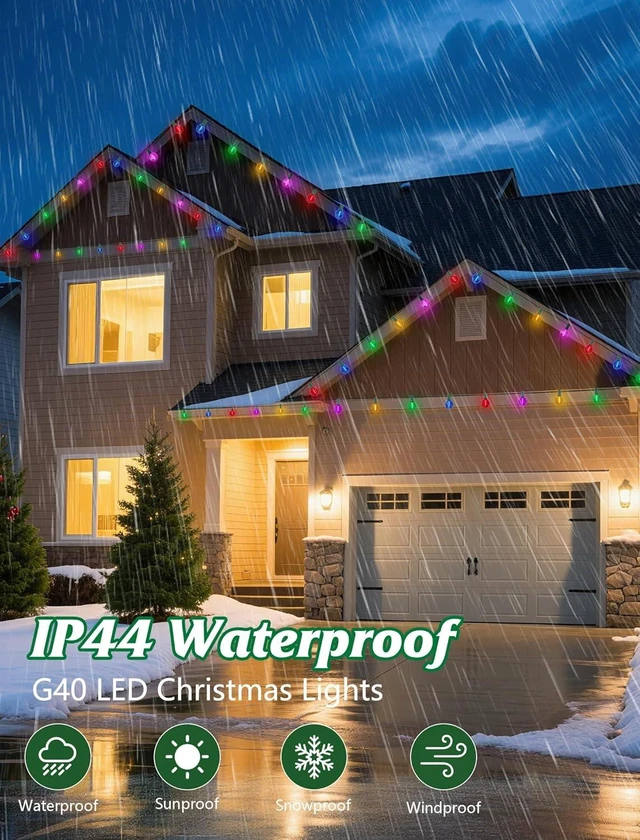Alt view image 10 of 14 - SUNSGNE G40 LED Christmas Globe String Lights, 50FT Shatterproof Round Colored Christmas Lights with 27 LED Clear Multicolor Bulbs(2 Spare) for Patio Balcony Roofline Garden Decor