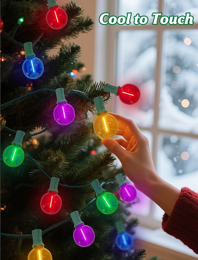 Alt view image 14 of 14 - SUNSGNE G40 LED Christmas Globe String Lights, 50FT Shatterproof Round Colored Christmas Lights with 27 LED Clear Multicolor Bulbs(2 Spare) for Patio Balcony Roofline Garden Decor