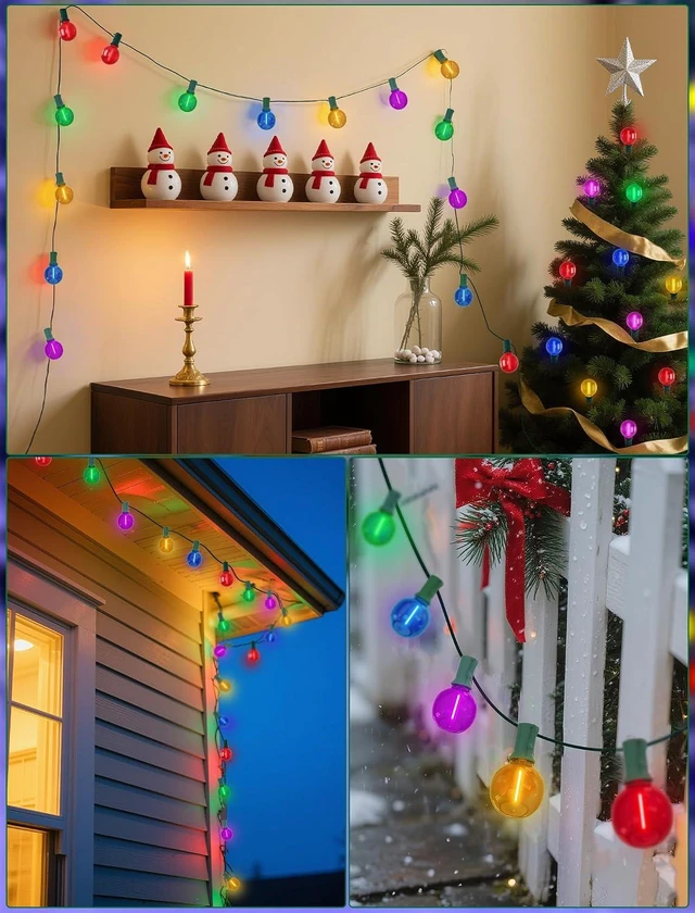 Alt view image 13 of 14 - SUNSGNE G40 LED Christmas Globe String Lights, 50FT Shatterproof Round Colored Christmas Lights with 27 LED Clear Multicolor Bulbs(2 Spare) for Patio Balcony Roofline Garden Decor