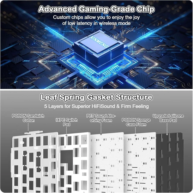 Alt view image 13 of 14 - ATTACK SHARK X85 Wireless Mechanical Gaming Keyboard with Knob Hot Swappable BT/2.4GHz/USB-C Side Print PBT Keycaps 75% Gasket Keyboard RGB Coiled Cable Linear White Jade Switch for PC/MAC/Win
