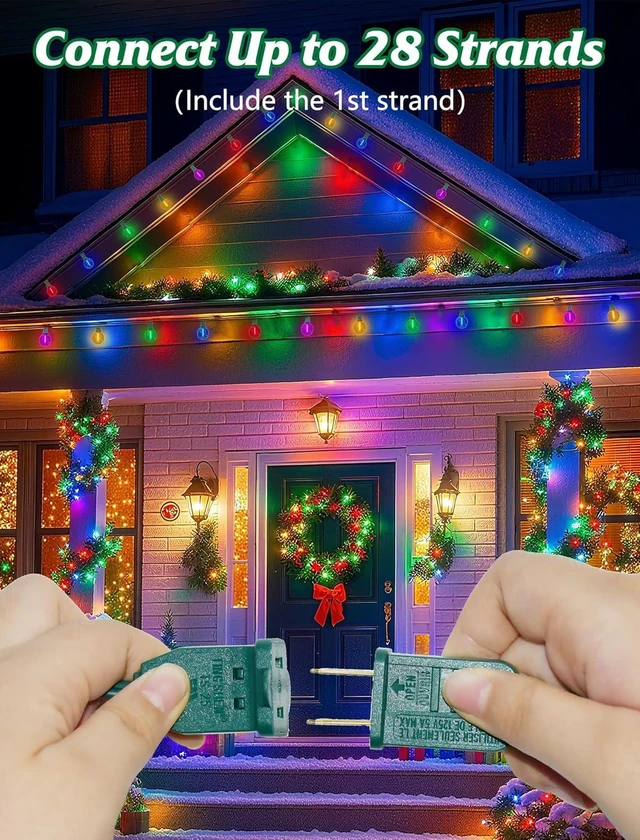 Alt view image 11 of 14 - SUNSGNE G40 LED Christmas Globe String Lights, 50FT Shatterproof Round Colored Christmas Lights with 27 LED Clear Multicolor Bulbs(2 Spare) for Patio Balcony Roofline Garden Decor