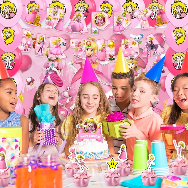 Alt view image 12 of 12 - 42pcs Princess Peach Birthday Party Supplies Pack IncludesBannerCake TopperBlackdrop,Balloons for Princess Peach party supplies