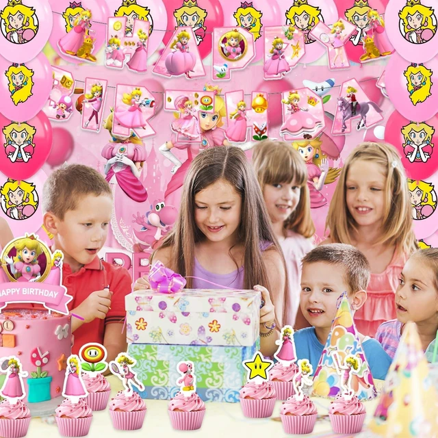 Alt view image 11 of 12 - 42pcs Princess Peach Birthday Party Supplies Pack IncludesBannerCake TopperBlackdrop,Balloons for Princess Peach party supplies