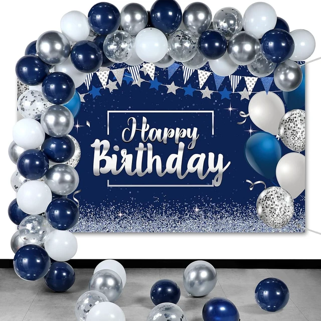 Alt view image 8 of 14 - Tatuo Navy Blue Birthday Confetti Balloons Kit Set Photography Backdrop Banner Package for Boys Girls Men Women Birthday Party Decorations Supplies(Navy Blue and Silver)