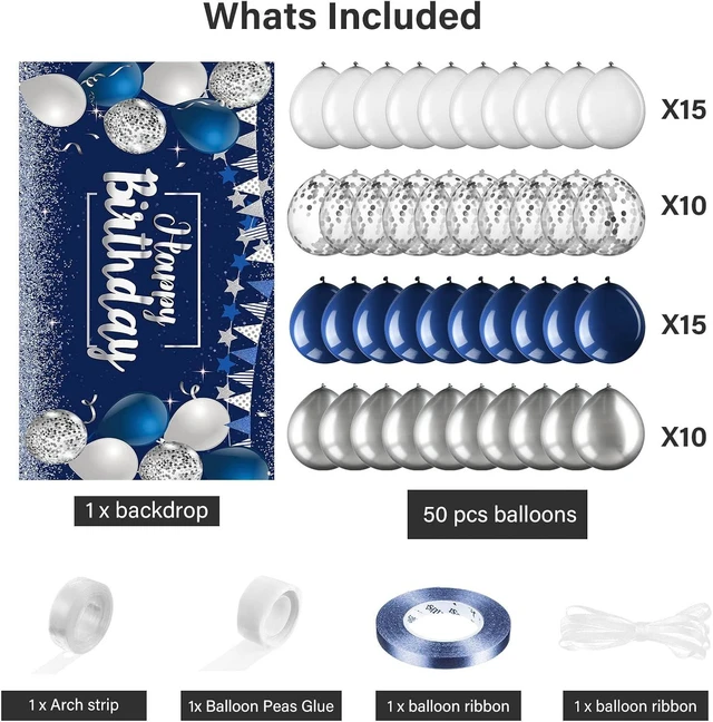 Alt view image 9 of 14 - Tatuo Navy Blue Birthday Confetti Balloons Kit Set Photography Backdrop Banner Package for Boys Girls Men Women Birthday Party Decorations Supplies(Navy Blue and Silver)