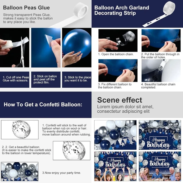 Alt view image 10 of 14 - Tatuo Navy Blue Birthday Confetti Balloons Kit Set Photography Backdrop Banner Package for Boys Girls Men Women Birthday Party Decorations Supplies(Navy Blue and Silver)