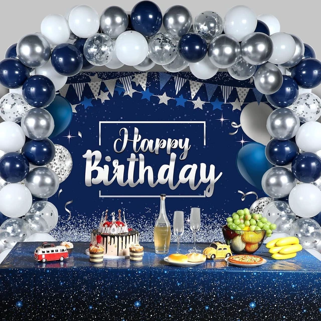 Alt view image 14 of 14 - Tatuo Navy Blue Birthday Confetti Balloons Kit Set Photography Backdrop Banner Package for Boys Girls Men Women Birthday Party Decorations Supplies(Navy Blue and Silver)