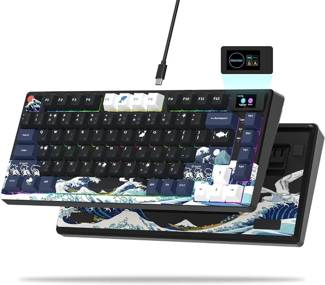Alt view image 7 of 12 - Womier SK80 75% Keyboard with Color Multimedia Display Mechanical Gaming Keyboard Creamy Sound, Wired Hot Swappable Gasket Mount RGB Custom Key Board, Pre-lubed Stabilizer for Mac/Win, Black Kanagawa