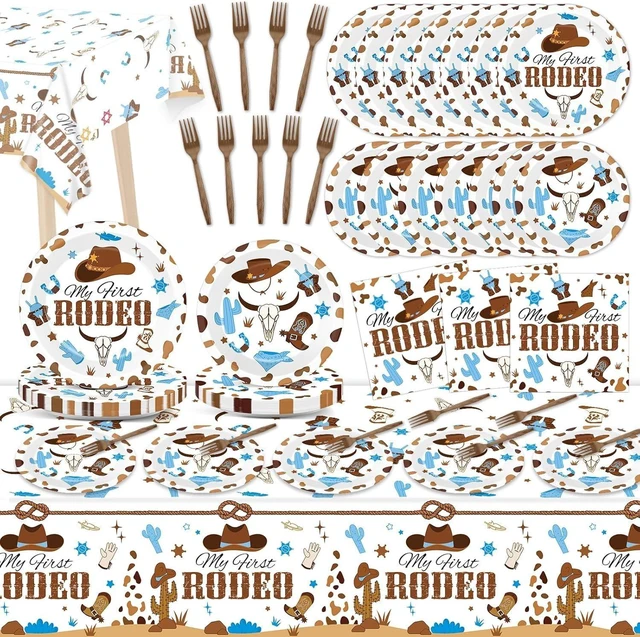 Alt view image 8 of 14 - gisgfim 24 Guests My First Rodeo Plates and Napkins First Rodeo Paper Plates Birthday Party Supplies Western Blue Cowboy 1st Rodeo Party Birthday Tableware Set Decorations for Boy Baby Shower 98PCS