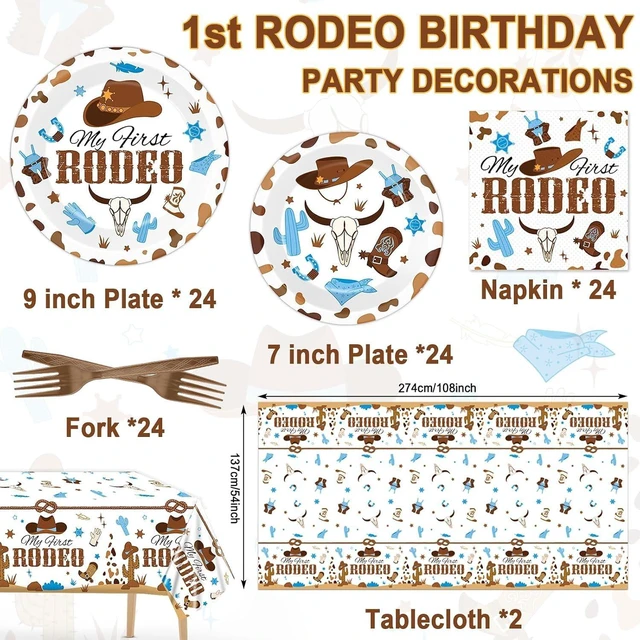 Alt view image 9 of 14 - gisgfim 24 Guests My First Rodeo Plates and Napkins First Rodeo Paper Plates Birthday Party Supplies Western Blue Cowboy 1st Rodeo Party Birthday Tableware Set Decorations for Boy Baby Shower 98PCS