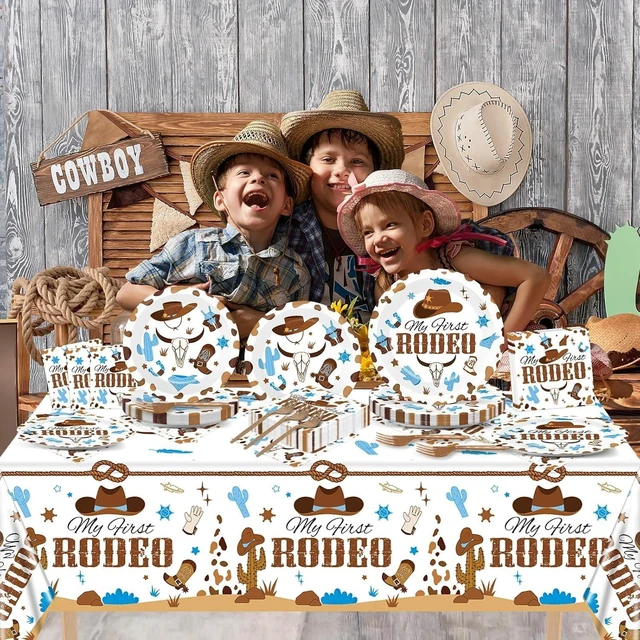 Alt view image 12 of 14 - gisgfim 24 Guests My First Rodeo Plates and Napkins First Rodeo Paper Plates Birthday Party Supplies Western Blue Cowboy 1st Rodeo Party Birthday Tableware Set Decorations for Boy Baby Shower 98PCS
