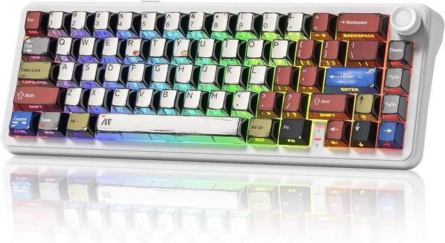 Alt view image 7 of 12 - womier L65 60% Mechanical Keyboard Wireless with Knob, White Gaming Keyboard 4000mAh Battery, Tri Mode USB-C/BT5.0/2.4G Gasket Mounted Key Board RGB Hot Swappable with Anime keycaps-Linear Switch