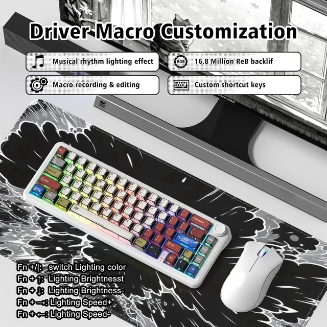 Alt view image 12 of 12 - womier L65 60% Mechanical Keyboard Wireless with Knob, White Gaming Keyboard 4000mAh Battery, Tri Mode USB-C/BT5.0/2.4G Gasket Mounted Key Board RGB Hot Swappable with Anime keycaps-Linear Switch