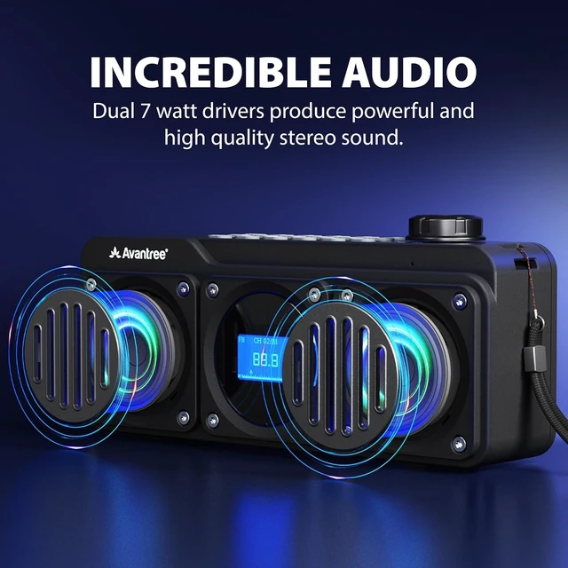 Alt view image 9 of 14 - Avantree Boombyte - Portable Digital FM Radio with Bluetooth Speaker, Superb Sound, Metal Finish, MP3 Player, Support Micro SD Card & USB Audio Input, Long Play Time, Rechargeable, Easy to Use - Black