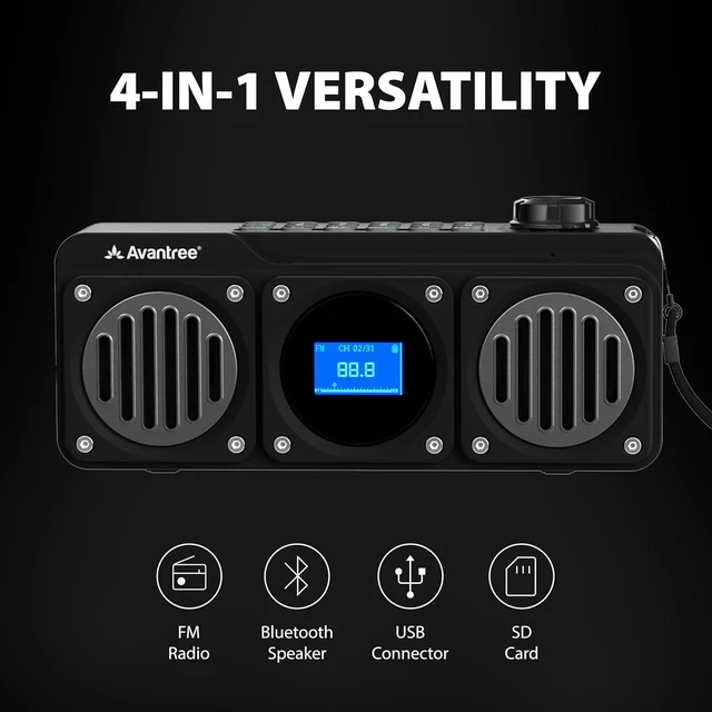 Alt view image 10 of 14 - Avantree Boombyte - Portable Digital FM Radio with Bluetooth Speaker, Superb Sound, Metal Finish, MP3 Player, Support Micro SD Card & USB Audio Input, Long Play Time, Rechargeable, Easy to Use - Black