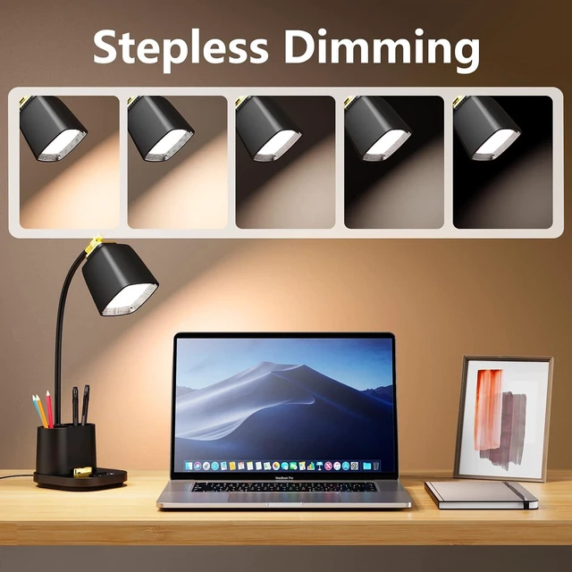 Alt view image 10 of 14 - LED Desk Lamp with USB Charging Port Touch Control 3 Color Modes, Stepless Dimming,Eye-Caring LED Table Lamp for Home,Office,Bedroom,Reading,Work,Study,Gooseneck Lamp, 5V, 2.4A