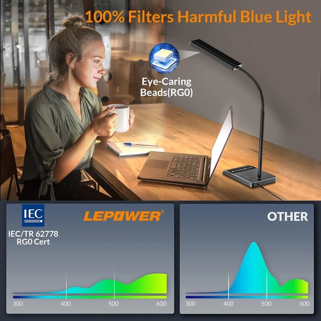 Alt view image 9 of 14 - LEPOWER Desk Lamp, 800LM LED for Home Office, 12W Reading for Desk, Eye-Caring Light, Touch Table Gooseneck Lamp, 50 Lighting Modes, Bright for Bedroom, Study (Black)