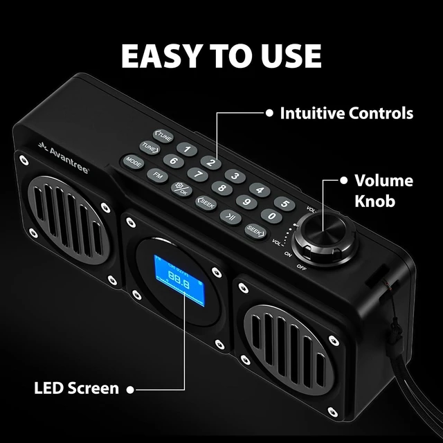 Alt view image 14 of 14 - Avantree Boombyte - Portable Digital FM Radio with Bluetooth Speaker, Superb Sound, Metal Finish, MP3 Player, Support Micro SD Card & USB Audio Input, Long Play Time, Rechargeable, Easy to Use - Black