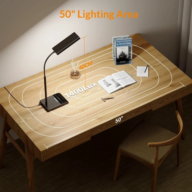 Alt view image 11 of 14 - LEPOWER Desk Lamp, 800LM LED for Home Office, 12W Reading for Desk, Eye-Caring Light, Touch Table Gooseneck Lamp, 50 Lighting Modes, Bright for Bedroom, Study (Black)
