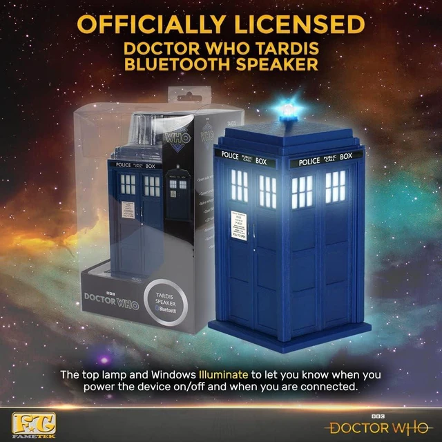Alt view image 13 of 14 - FAMETEK Doctor Who Tardis Bluetooth Speaker. Plays Music, Lights Up, Detailed Tardis Sounds Effects | Best Doctor Who Gifts. Doctor Who Collectibles