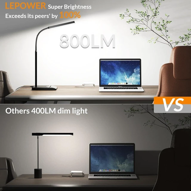 Alt view image 10 of 14 - LEPOWER Desk Lamp, 800LM LED for Home Office, 12W Reading for Desk, Eye-Caring Light, Touch Table Gooseneck Lamp, 50 Lighting Modes, Bright for Bedroom, Study (Black)