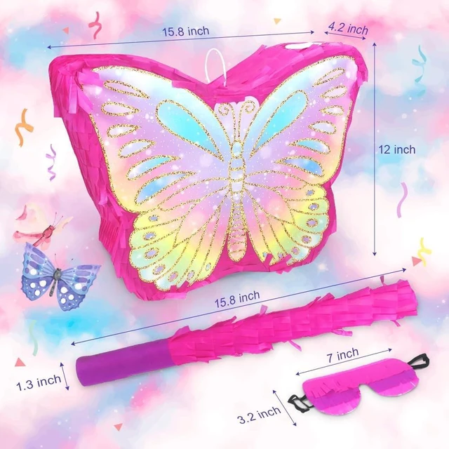 Alt view image 6 of 8 - Butterfly Pinata Party Game Set |Colorful Birthday Party Decoration with Stick & Blindfold, Spring Theme Party Supplies for Girls Celebration (16 x 12.6 x 4.2 in)