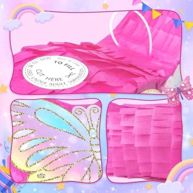 Alt view image 8 of 8 - Butterfly Pinata Party Game Set |Colorful Birthday Party Decoration with Stick & Blindfold, Spring Theme Party Supplies for Girls Celebration (16 x 12.6 x 4.2 in)
