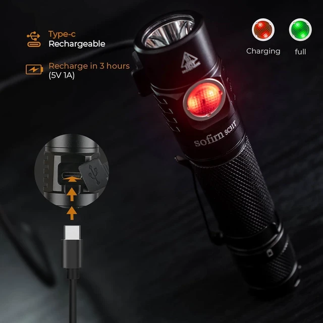 Alt view image 11 of 14 - sofirn SC31T Rechargeable Flashlight 2000 Lumens, Pocket Flashlight with Powerful SST40 6500K LED, for EDC Camping Hiking Fishing Dog Walking (SC31T-Kit)