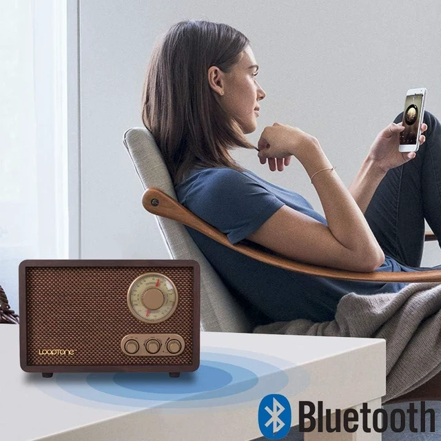 Alt view image 9 of 14 - LoopTone FM AM Radio Retro Wood Radio with Bluetooth Play Mp3 and Antenna Built in Speaker for Kitchen Living Room Coffee