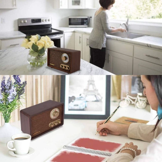 Alt view image 10 of 14 - LoopTone FM AM Radio Retro Wood Radio with Bluetooth Play Mp3 and Antenna Built in Speaker for Kitchen Living Room Coffee