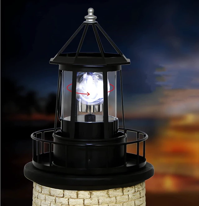 Alt view image 9 of 14 - Solar Lighthouse Rotating Light - 360 Degree Light Houses Lamp For Yard, IP65 Waterproof Durable Lighthouse Lamps Towers Statue Lights For Outdoor Garden Pathway Patio (Black -Large - Style B)
