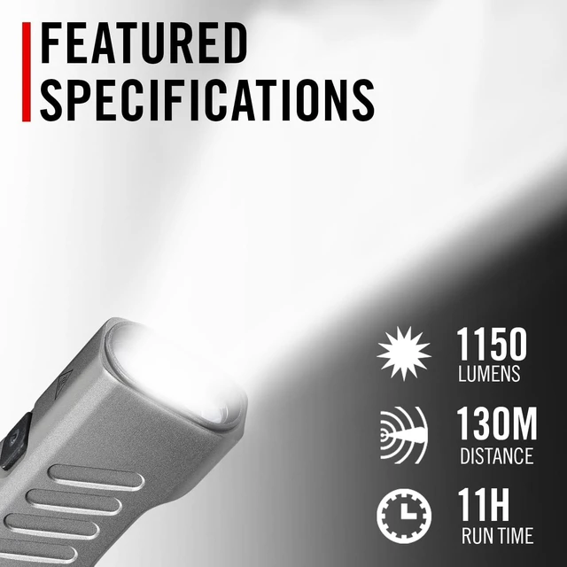 Alt view image 9 of 14 - Coast Slayer 1150 Lumen USB-C Rechargeable LED Flashlight with Spot/Flood, Memory Mode and Pocket Clip, Silver