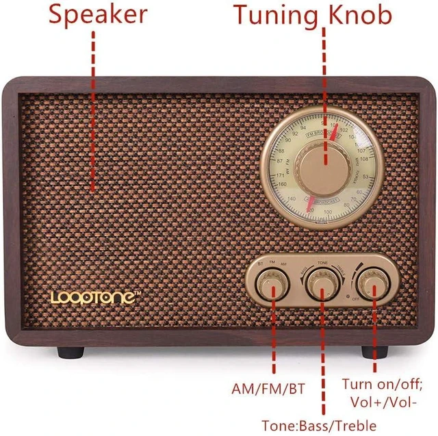 Alt view image 11 of 14 - LoopTone FM AM Radio Retro Wood Radio with Bluetooth Play Mp3 and Antenna Built in Speaker for Kitchen Living Room Coffee