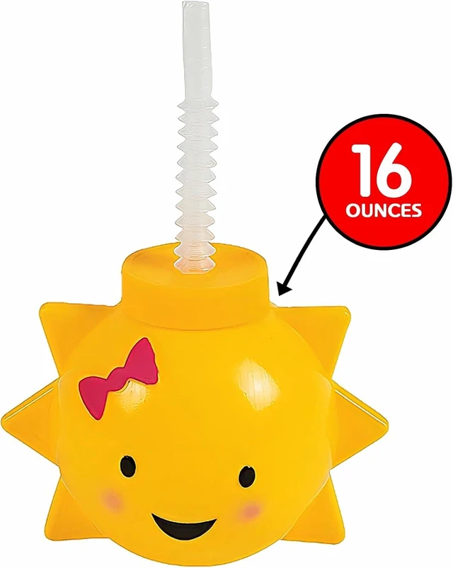 Alt view image 8 of 8 - Fun Express 8 Pieces You Are My Sunshine Cups with Straws, Holds 16 oz, BPA Free Plastic, Birthday Party Supplies, Yellow