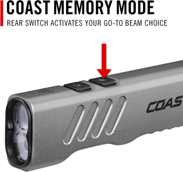 Alt view image 14 of 14 - Coast Slayer 1150 Lumen USB-C Rechargeable LED Flashlight with Spot/Flood, Memory Mode and Pocket Clip, Silver