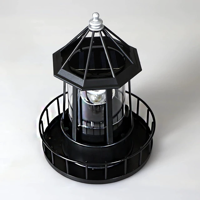 Alt view image 10 of 14 - Solar Lighthouse Rotating Light - 360 Degree Light Houses Lamp For Yard, IP65 Waterproof Durable Lighthouse Lamps Towers Statue Lights For Outdoor Garden Pathway Patio (Black -Large - Style B)