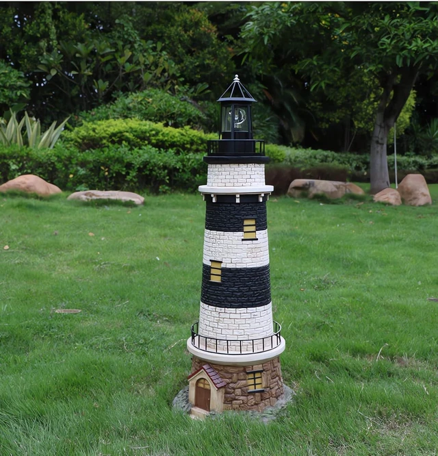 Alt view image 14 of 14 - Solar Lighthouse Rotating Light - 360 Degree Light Houses Lamp For Yard, IP65 Waterproof Durable Lighthouse Lamps Towers Statue Lights For Outdoor Garden Pathway Patio (Black -Large - Style B)