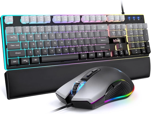 Alt view image 8 of 14 - RedThunder K10 Wired Gaming Keyboard, Mouse Wrist Rest Combo, RGB Backlit, Mechanical Feel Anti-ghosting Keyboard + 7D 7200 DPI Mice+Soft Leather Wrist Rest 3 in 1 PC Gamer Accessories(Gradient Gray)