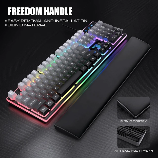 Alt view image 11 of 14 - RedThunder K10 Wired Gaming Keyboard, Mouse Wrist Rest Combo, RGB Backlit, Mechanical Feel Anti-ghosting Keyboard + 7D 7200 DPI Mice+Soft Leather Wrist Rest 3 in 1 PC Gamer Accessories(Gradient Gray)