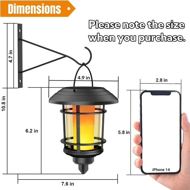 Alt view image 10 of 14 - Dynaming 4 Pack Solar Flame Wall Lanterns Outdoor, Solar Powered Wall Mounted Sconce Lights, Flickering Flame LED Light Auto On/Off Hanging Lights, Waterproof for Garage Stair Patio Porch Yard