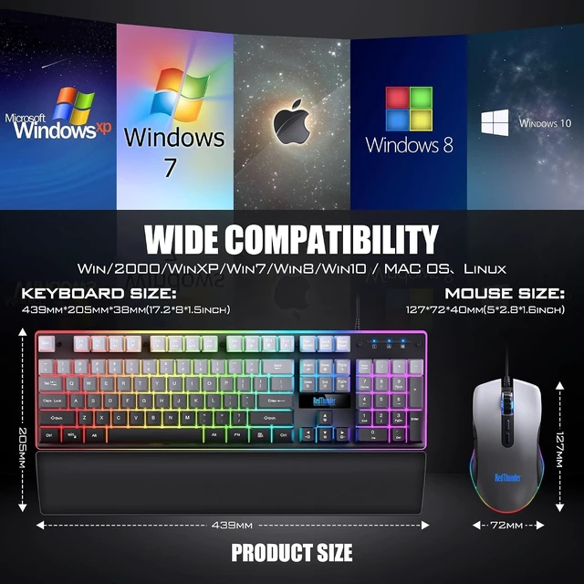 Alt view image 14 of 14 - RedThunder K10 Wired Gaming Keyboard, Mouse Wrist Rest Combo, RGB Backlit, Mechanical Feel Anti-ghosting Keyboard + 7D 7200 DPI Mice+Soft Leather Wrist Rest 3 in 1 PC Gamer Accessories(Gradient Gray)
