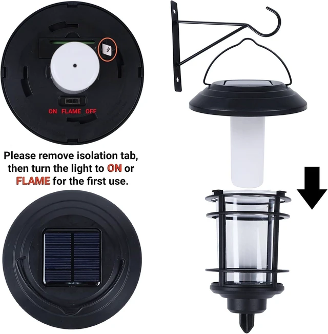 Alt view image 14 of 14 - Dynaming 4 Pack Solar Flame Wall Lanterns Outdoor, Solar Powered Wall Mounted Sconce Lights, Flickering Flame LED Light Auto On/Off Hanging Lights, Waterproof for Garage Stair Patio Porch Yard