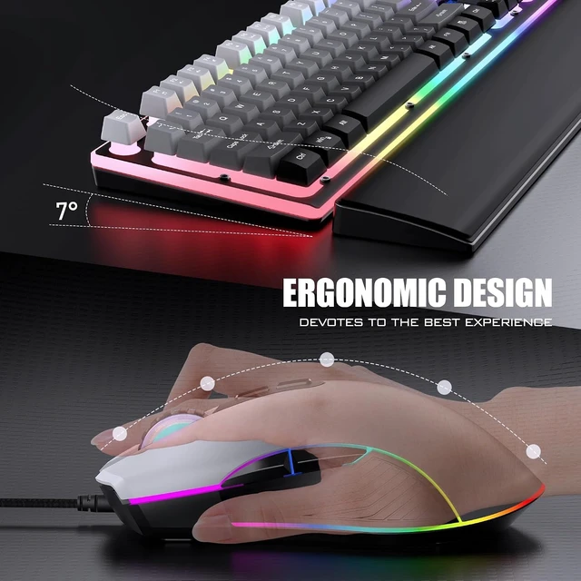 Alt view image 12 of 14 - RedThunder K10 Wired Gaming Keyboard, Mouse Wrist Rest Combo, RGB Backlit, Mechanical Feel Anti-ghosting Keyboard + 7D 7200 DPI Mice+Soft Leather Wrist Rest 3 in 1 PC Gamer Accessories(Gradient Gray)