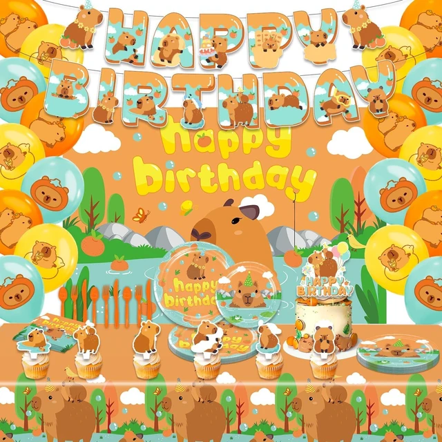 Alt view image 7 of 12 - Capybara Birthday DecorationsCapybara Party SuppliesCapybara Party DecorationsCapybara Party Supplies Include Balloons,Backdrop,Banner, Cake ToppersTableware, Tablecloth