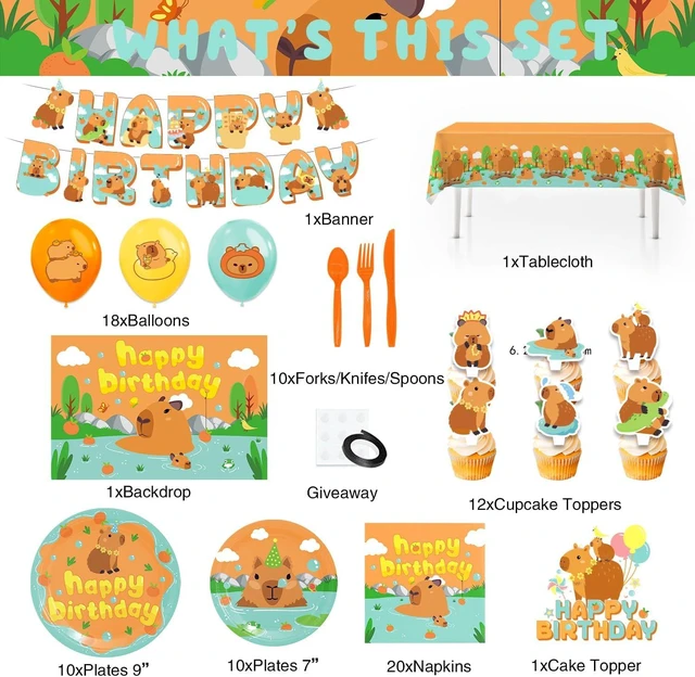 Alt view image 9 of 12 - Capybara Birthday DecorationsCapybara Party SuppliesCapybara Party DecorationsCapybara Party Supplies Include Balloons,Backdrop,Banner, Cake ToppersTableware, Tablecloth